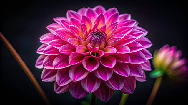 Stunning Low Light Pink Collarette Dahlia Photography - Dark Bloom, Night Flower, Petals, Soft Light