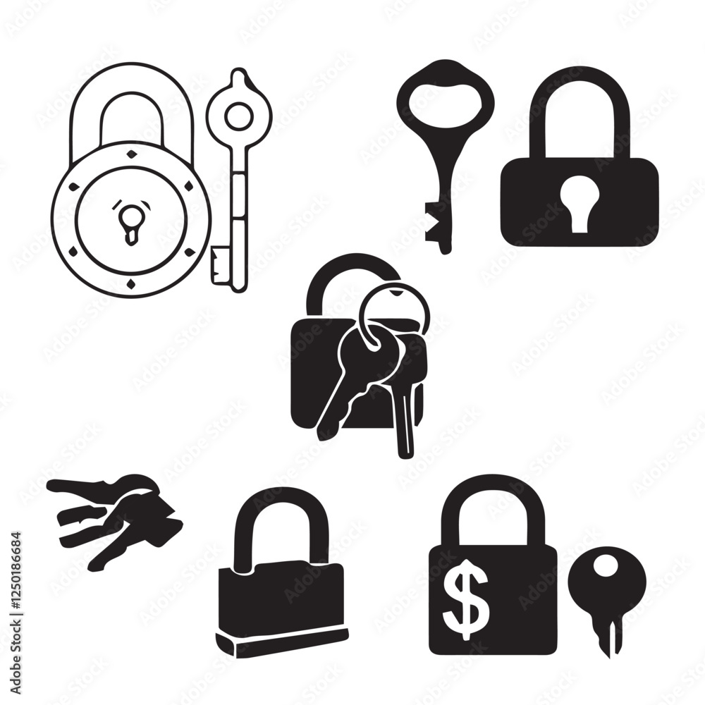 Poster key, keyhole, security, lock vector design icon symbol set