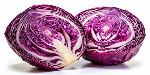 Obraz premium Fresh Half & Cut Red Cabbage - Vibrant Vegetable Produce Photography