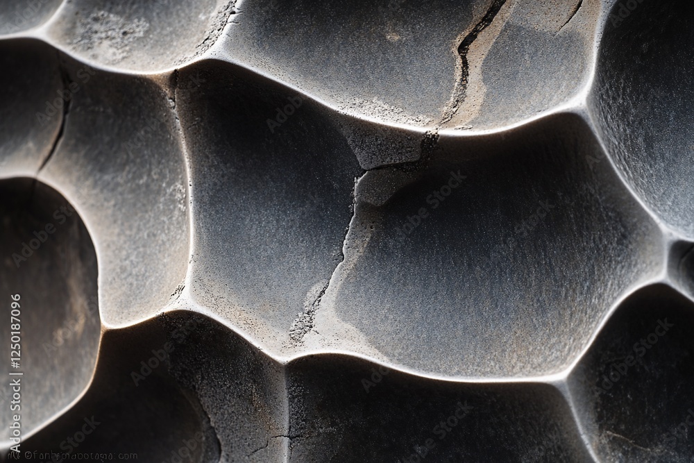 Poster close-up of textured, weathered rock surface with deep crevices and patterns.