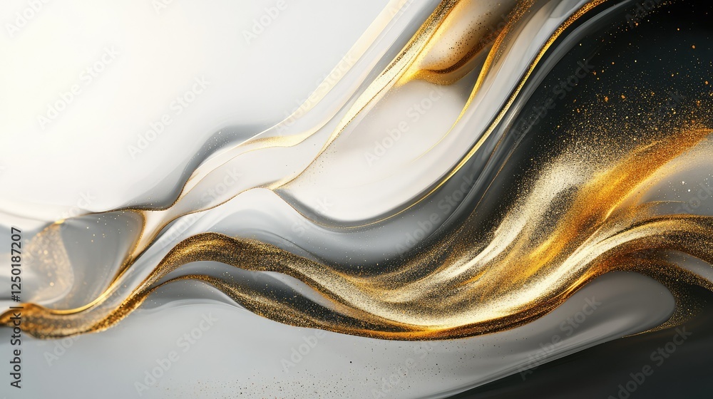 Poster elegant flowing lines with shimmering gold accents on a soft white background for modern design and 