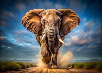 Fototapeta premium Furious Elephant Charging - High-Resolution PNG Stock Photo