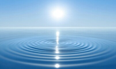 Fototapeta premium Calm ocean sunrise; water droplet ripple effect; peaceful background; meditation imagery