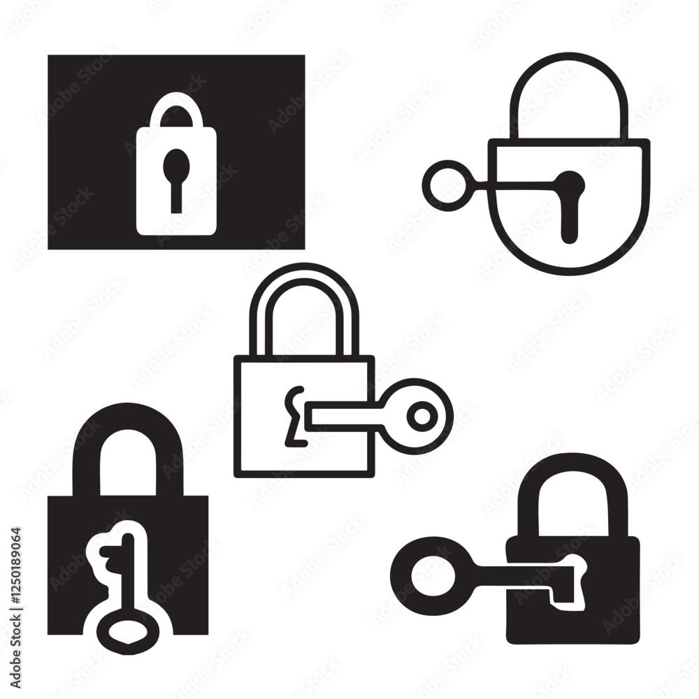 Poster key, keyhole, security, lock vector design icon symbol set