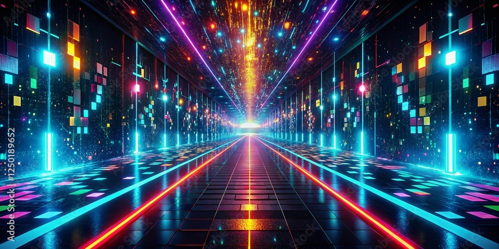 Poster futuristic glowing binary code pathway - high resolution stock photo