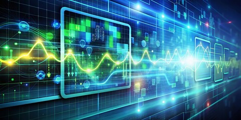 Obraz premium Futuristic Patient Monitoring: Glowing Data Streams on Sleek White Background - Stock Photo