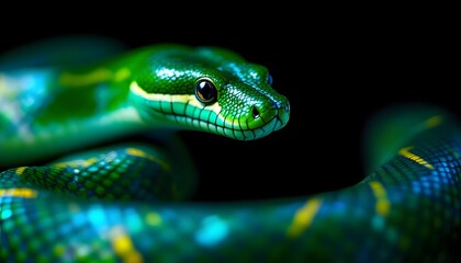 Fototapeta premium Emerald Tree Boa: A Captivating Portrait