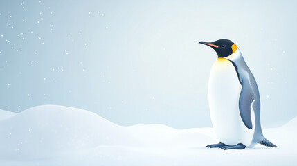 Obraz premium Gradient banner for World Penguin Day with illustration of Emperor penguin standing on ice, light blue to white gradient background, Ai generated images