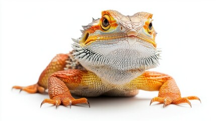 Obraz premium Colorful Bearded Dragon on White Background in Close-Up View