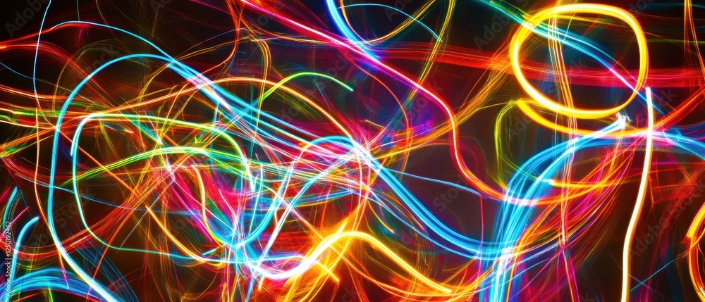 Poster abstract pattern of neon light trails creating futuristic visual experience