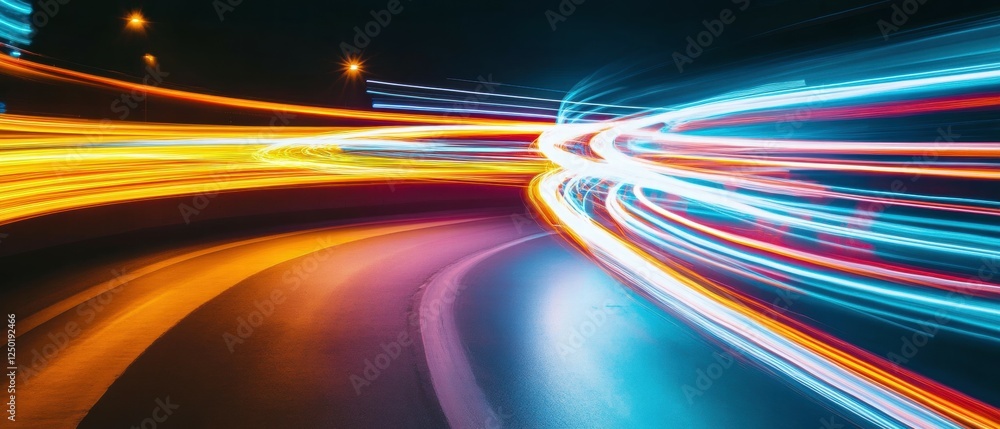 Poster neon light trails creating an abstract futuristic pattern in motion