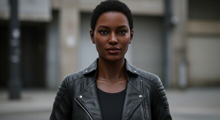 Portrait of an elegant woman wearing a black leather jacket