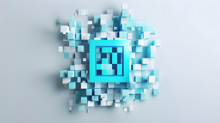Fototapeta premium Innovative, Artistic Depiction of a Modern, Geometric QR Code Design in Blue Hues