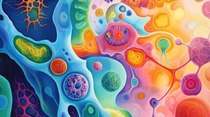 Abstract representation of cellular structures and vibrant colors, evoking a sense of wonder.