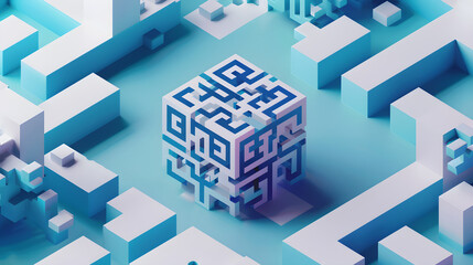 Naklejka premium Innovative, Artistic Depiction of a Modern, Geometric QR Code Design in Blue Hues