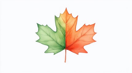 Vibrant maple leaf showcasing a gradient of green to red hues against a clean white background