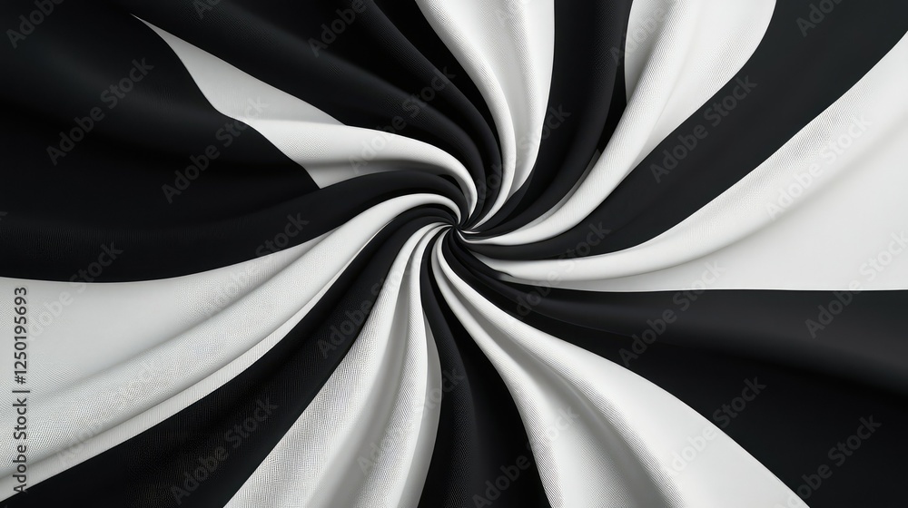 Poster abstract swirling fabric texture with black and white stripes create dynamic visual effect for backg
