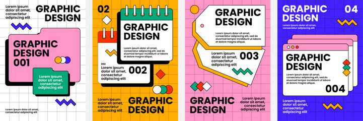 Graphic design layout with modern geometric elements.