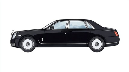 Fototapeta premium Elegant black luxury car parked on a city street with a clear blue sky in the background