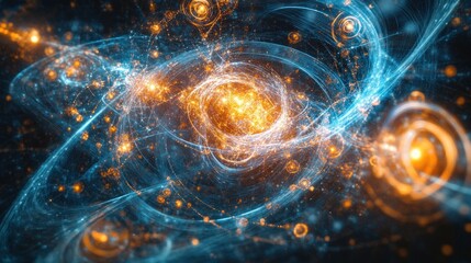 Fototapeta premium Abstract representation of cosmic energy with swirling colors and luminous particles.