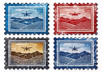 Obraz premium Grunge Complaint Stamps: Red, Blue, Black & Grey Rectangular Seals on White Background