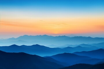 Obraz premium Picturesque panoramic view of mountain range under colorful blue and orange sundown in evening time.