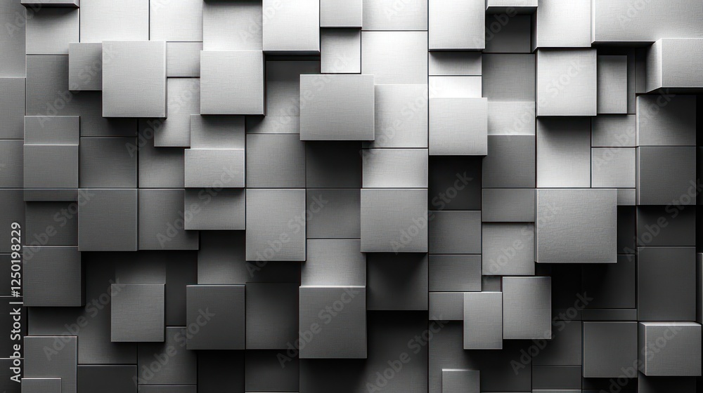 Poster abstract cubes background: dynamic arrangement of 3d grey squares