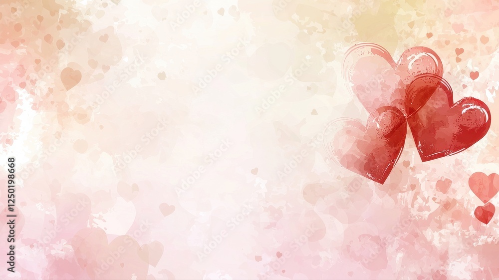 Poster Romantic Background with Soft Hearts and Gentle Colors in Bokeh Style