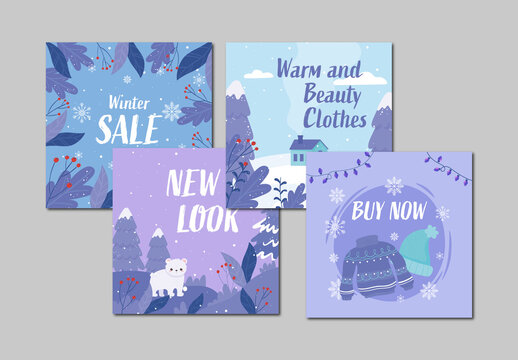 Blue and Purple Winter Fashion Social Media Set