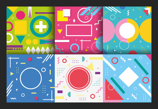 Vibrant Colorful Geometric Memphis Backgrounds Set