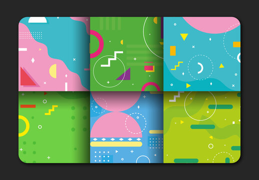 Colorful Geometric Abstract Memphis Style Illustration Background Set