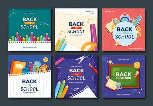 Colorful Back to School Educational Social Media Template Set
