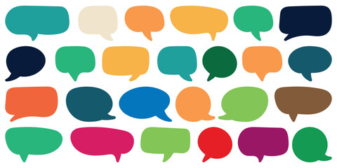 Speech bubbles, message, chat box, social media, comic sticker, Set of colorful silhouette design speech bubble set. Vector illustration balloon speak bubble dialog communication collection.