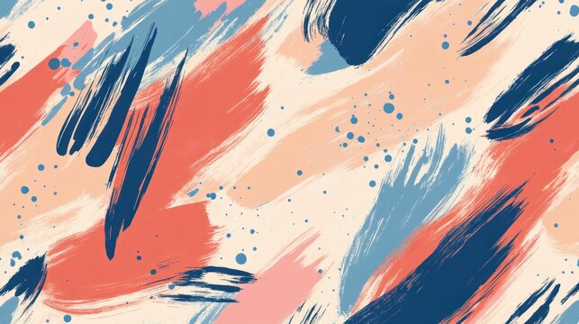 Abstract Watercolor Brush Strokes Pattern in Coral, Blue, and Cream Tones