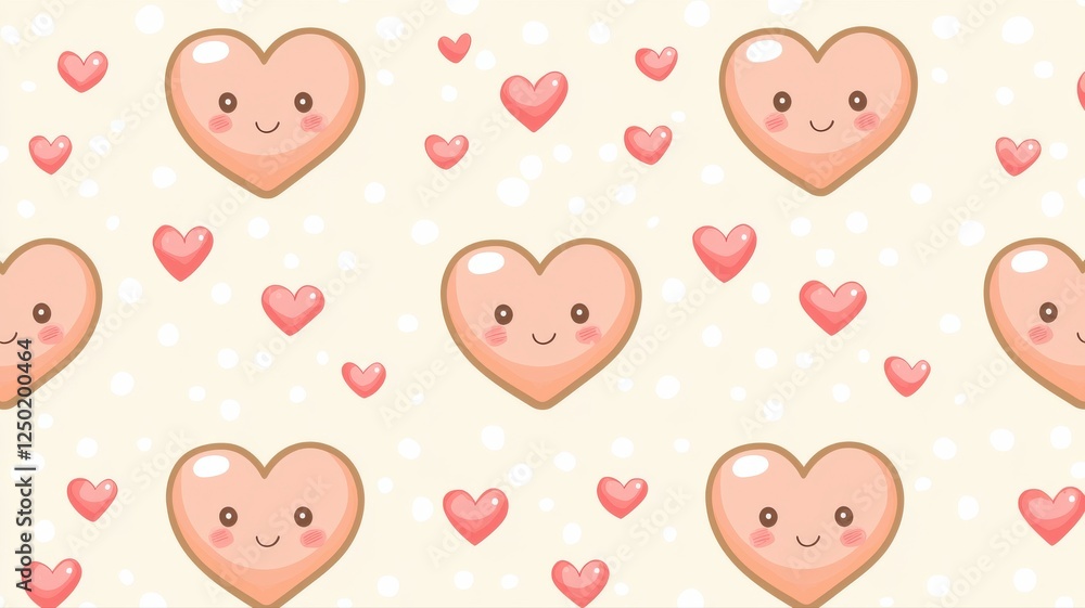 Poster Cute Heart Pattern with Smiling Faces and Soft Background Colors