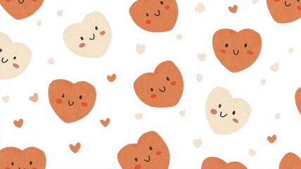 Cute Smiling Hearts Pattern on White Background for Playful Design