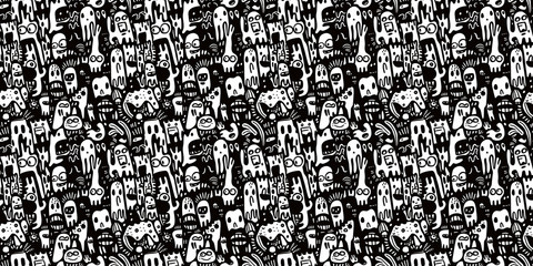Cartoon hand-drawn doodles on the subject of summer holidays theme seamless pattern