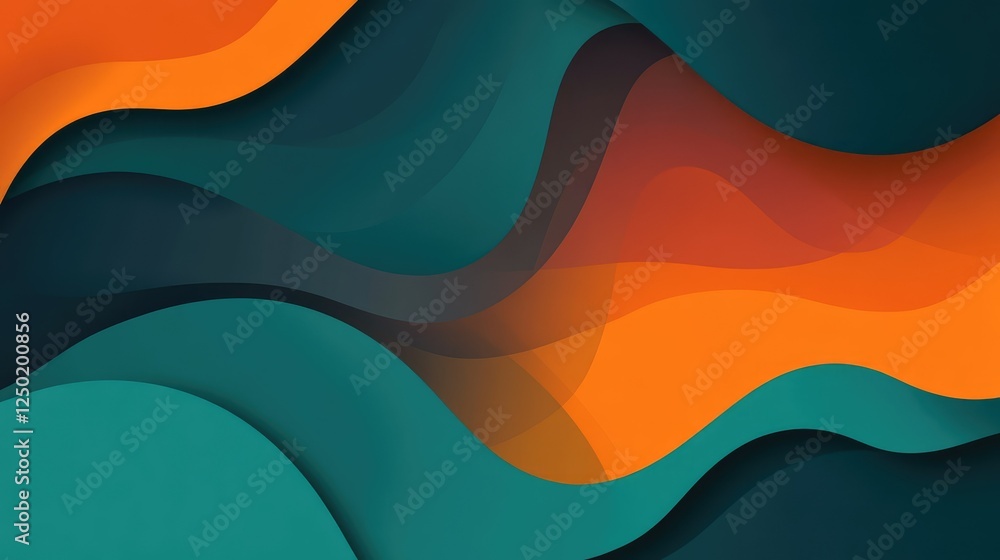 Poster abstract waves of orange and teal: flowing shapes creating dynamic visuals for backgrounds or graphi