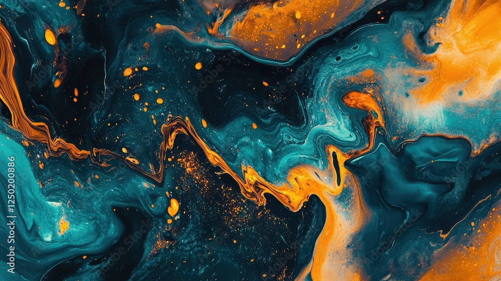 Aufkleber abstract colorful fluid art with swirls of blue, orange, and yellow tones creating a beautiful and d