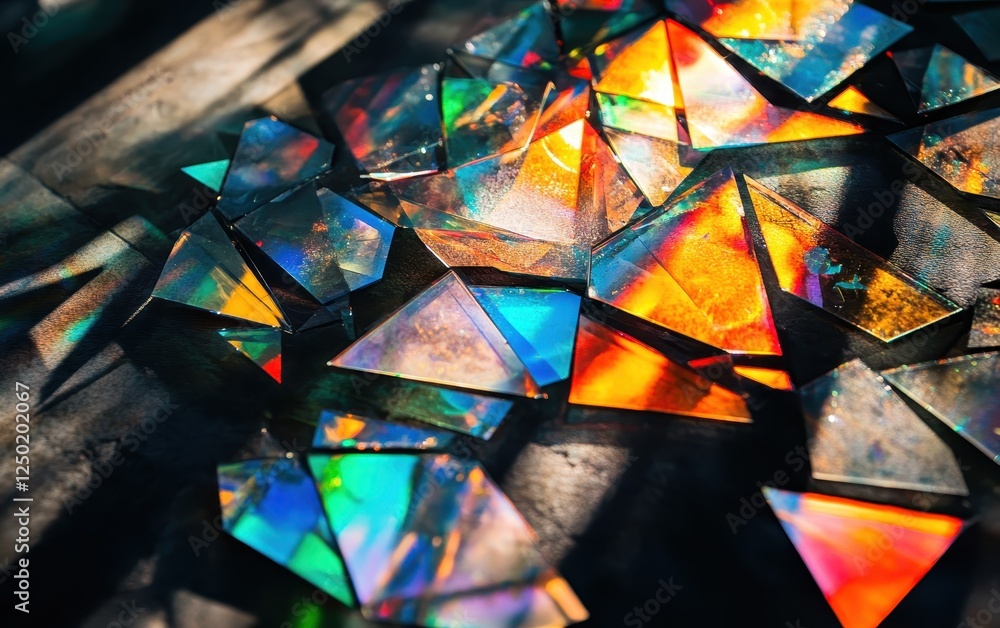 Poster abstract kaleidoscope of light shards of color reflecting on dark surface