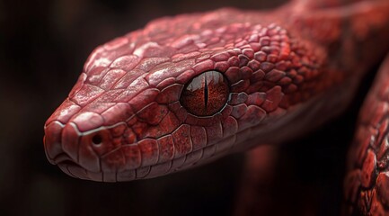 Obraz premium Close-up of a vibrant red snake's head, showcasing intricate scales and intense gaze.
