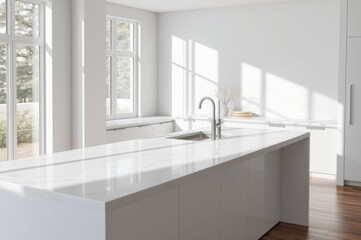 Modern White Kitchen Island with Marble Countertop