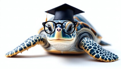 Whimsical Sea Turtle Scholar Adorned with Graduation Cap