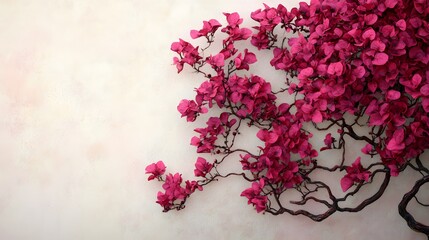 Vivid Pink Bougainvillea Blooms Climbing a Wall
