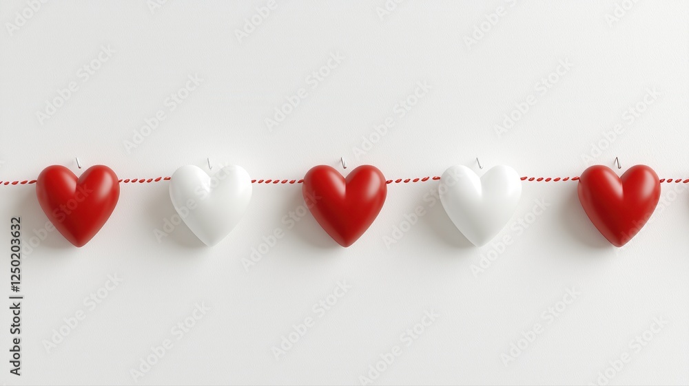Poster decorative heart candles in red and white on string display