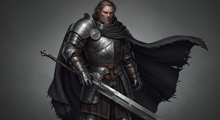 A stoic knight stands ready in shining plate armor