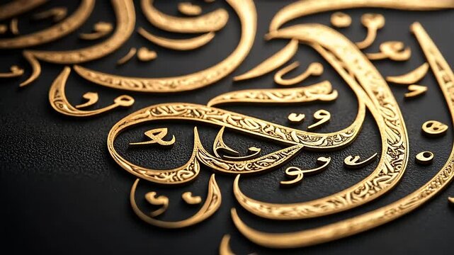 Intricate Gold Arabic Calligraphy on Black Background