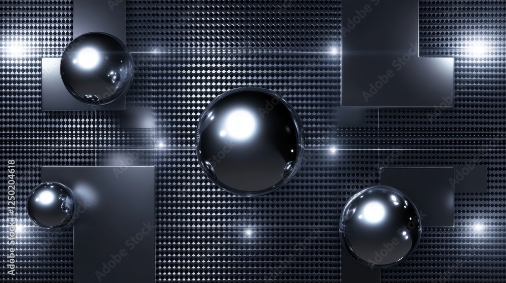 Aufkleber abstract metallic composition with spheres and squares on textured background