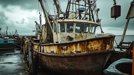 fishing boat, fishermen during their job