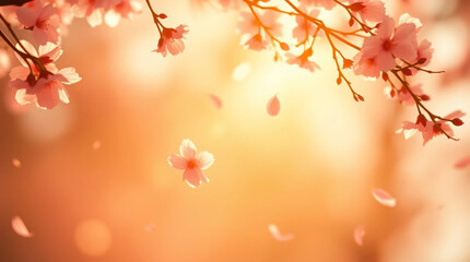 Fototapeta premium Ethereal Sakura Petals Falling in Golden Glow with Mystical Aura, Dreamlike Contrast, and Luxurious Radiance